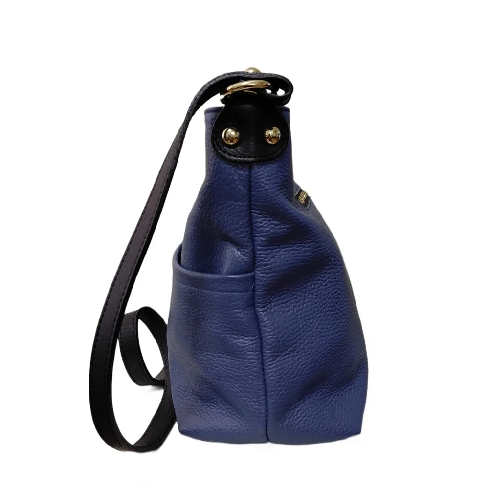 Valentina Blue Genuine Leather Medium Crossbody Bag Shoulder Bag